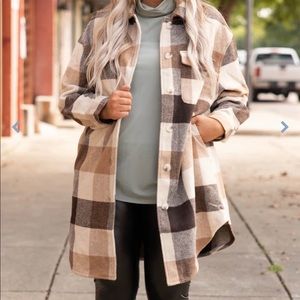 Chic Soul long plaid shacket 2x NWOT